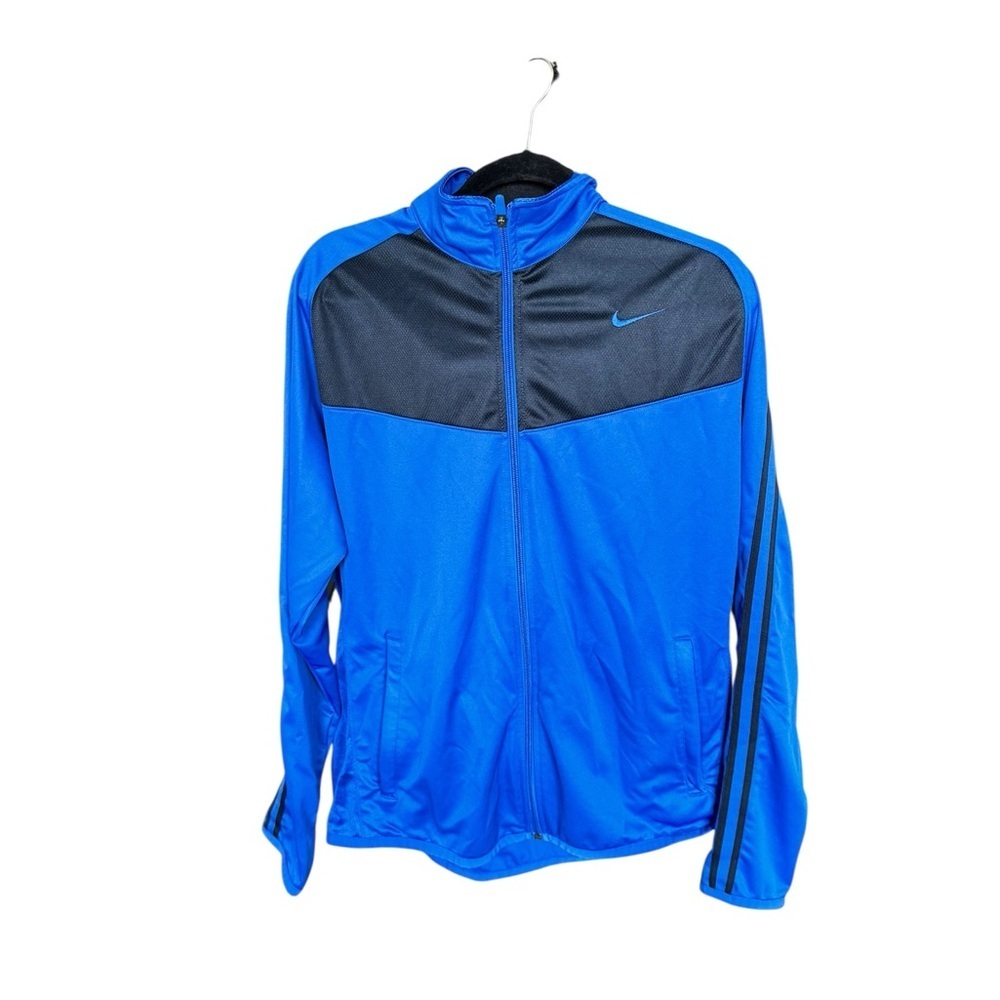 Nike Dri-Fit Blue Track Jacket Zip Up Athletic Running Training Stripe Large V14